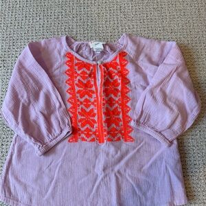 Crewcuts Lilac Top with Bright Coral Embroidery